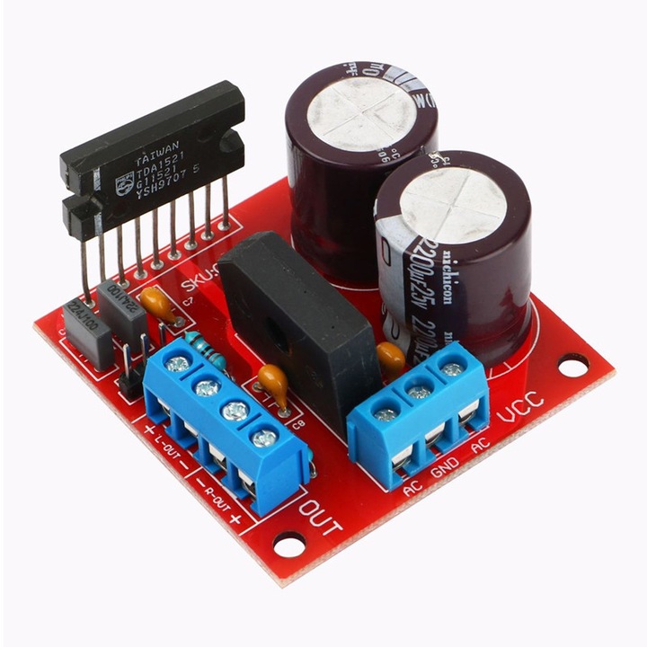 2x15W sztereó audio erősítő szűrővel és egyenirányító áramkörrel, TDA1521