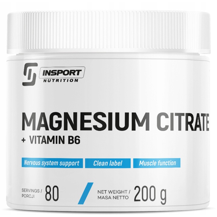 Magneziu + Vitamina B6 200g Citrat, Sustine Muschii, Sistemul Nervos, InSport