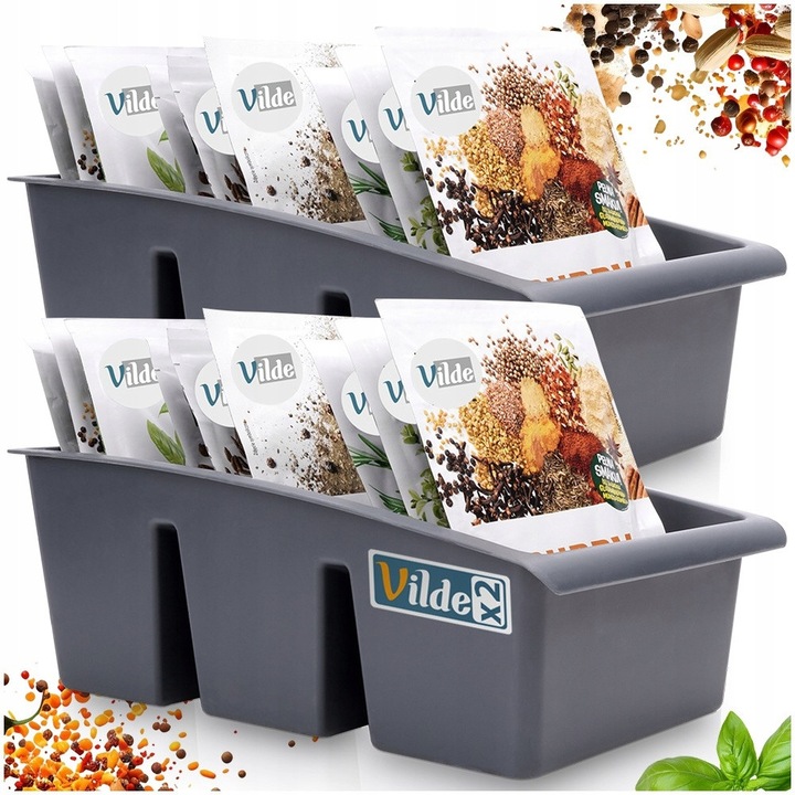 Set 2 Recipient De Bucatarie Pentru Condimente, Vilde, 25x15x9 cm, Fabricat Din Plastic, Trei Compartimente In Fiecare Recipient, Ideale Pentru Depozitarea Condimentelor, Utilizare Convenabila, Gri