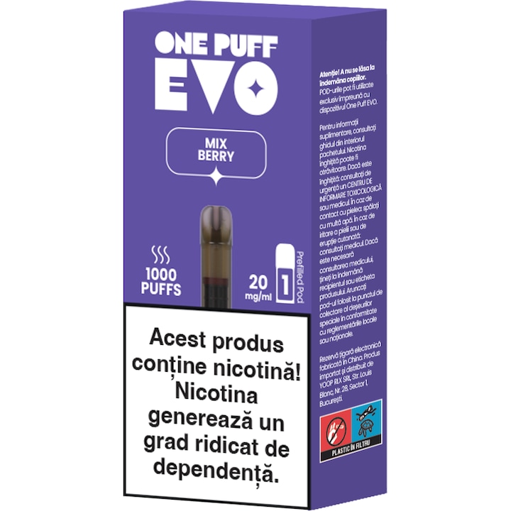 Capsula One Puff Evo Mix Berry 1000 puffs, 2ml lichid, 2% nicotina
