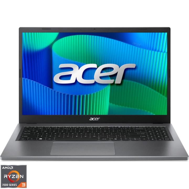Laptop, Acer Extensa 15 EX215-24 AMD Ryzen™ 3 7320U processzorral, akár 4.1GHz, 15.6'', Full HD, IPS, 8GB LPDDR5 RAM, 512GB SSD, AMD Radeon Graphics, operációs rendszer nélkül, acélszürke