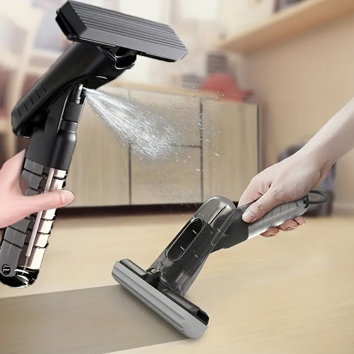 Mini mop portabil cu spray ZOLA, burete detasabil, negru, 26x15cm