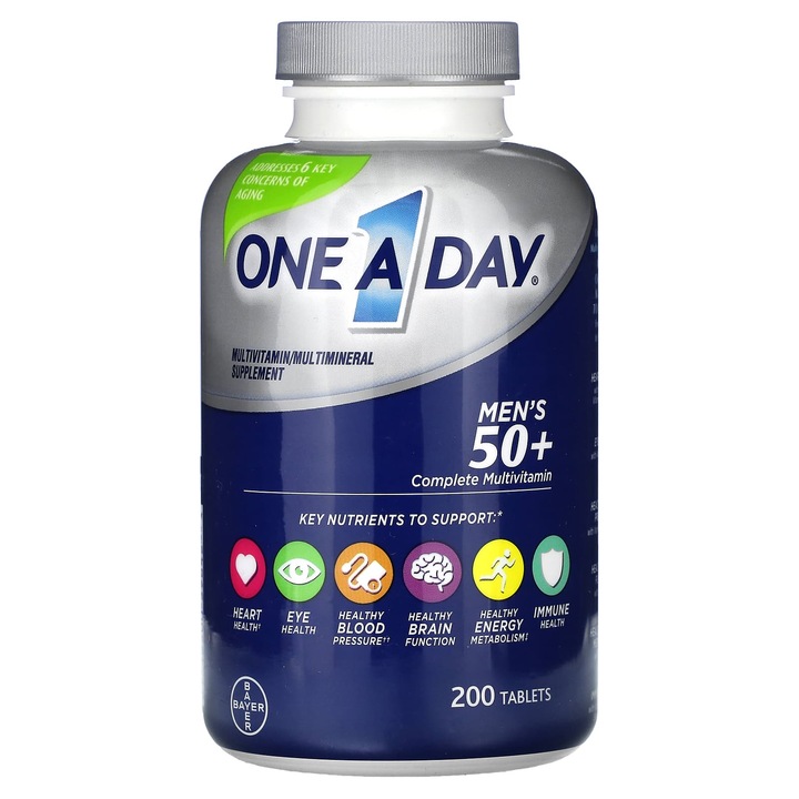 Multi-vitamina pentru barbati 50+, One-A-Day, 200 tablete, cu vitamina D3, suport pentru sanatatea inimii