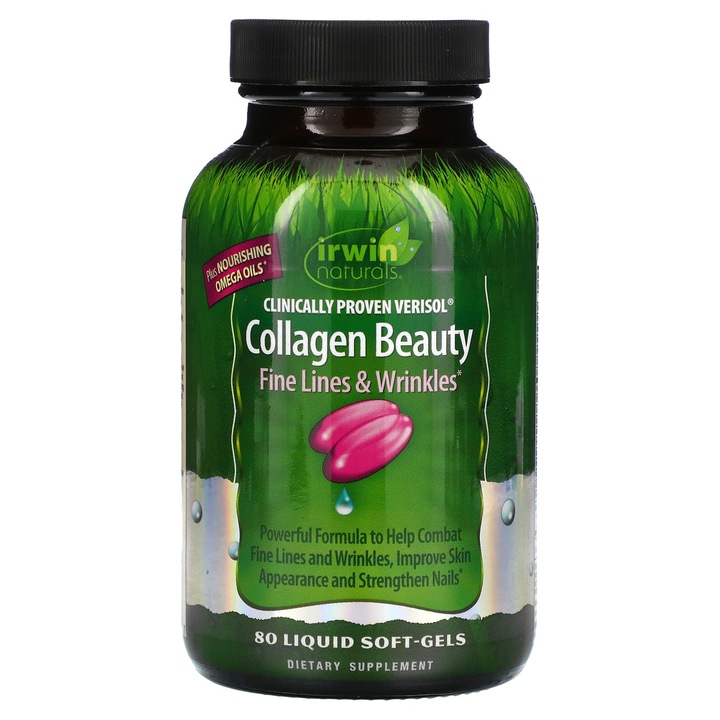 Supliment alimentar, Irwin Naturals Collagen Beauty, 80 capsule moi, colagen, biotina