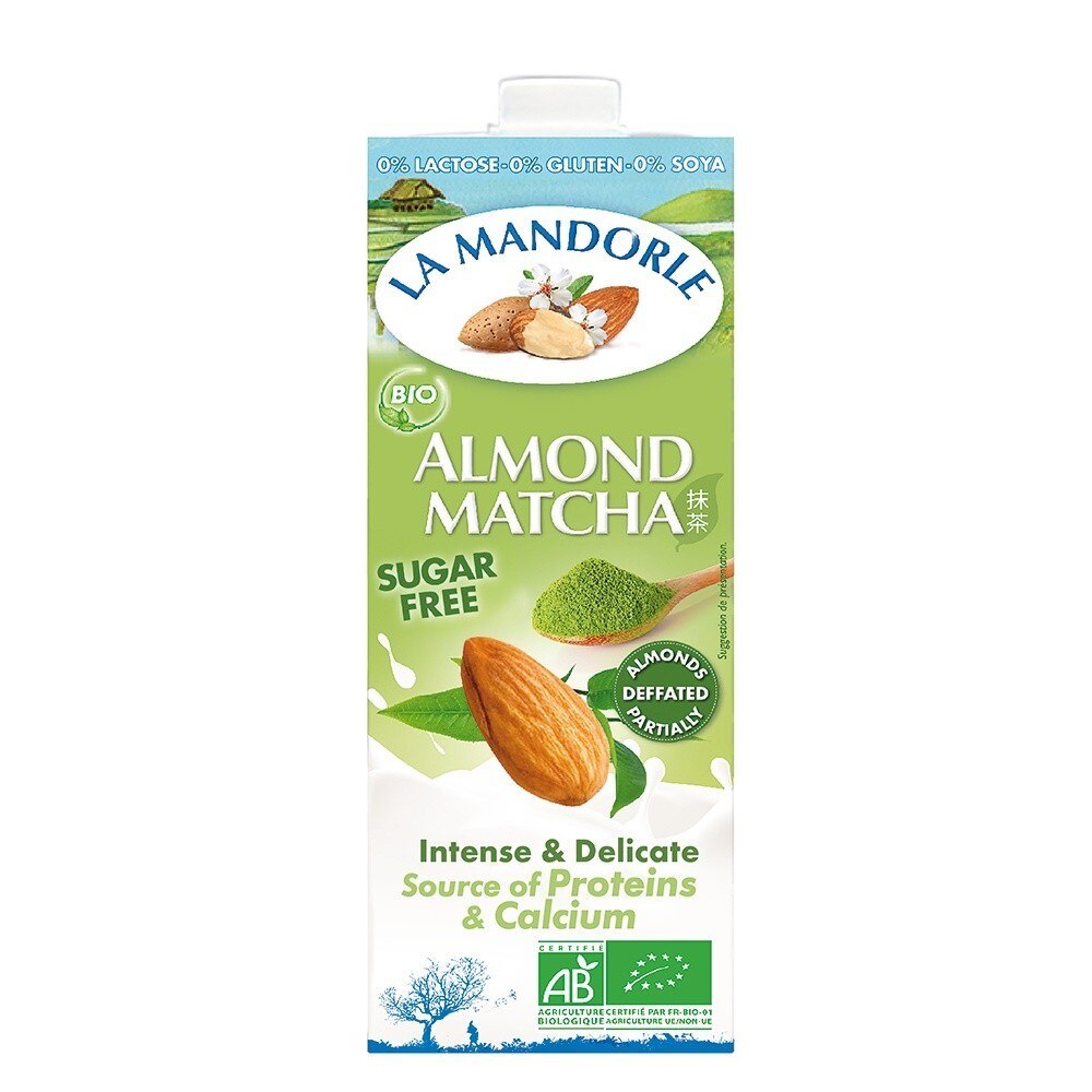 Bautura vegetala de migdale cu ceai matcha fara zahar, La Mandorle, 1L