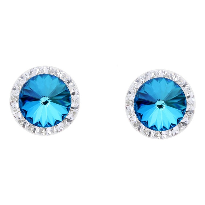 Cercei argint Bermuda blue, 9mm, set cu crystal