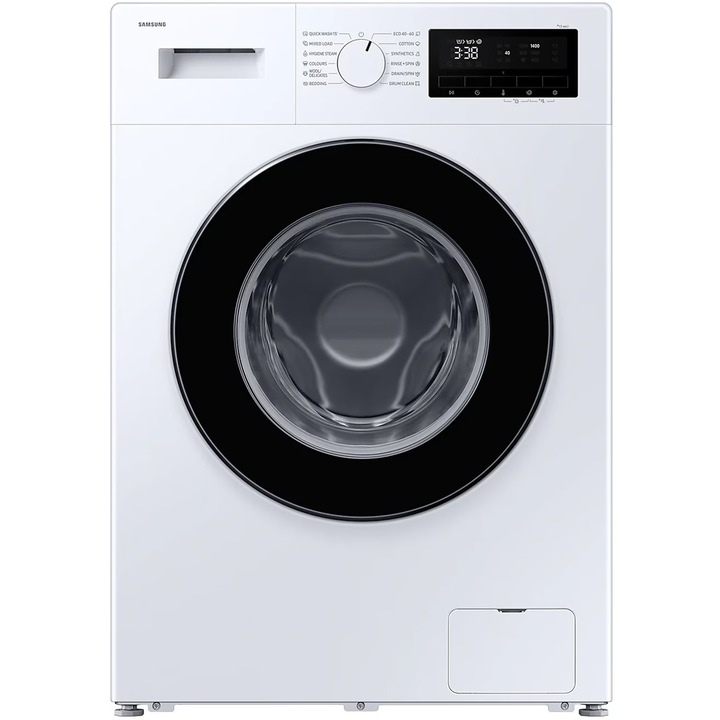 Пералня Samsung WW80FG3M05AWLF, 8 кг, Тънка, 1400 об/мин, Клас A, Хигиенична пара, Почистване на барабана, LED дисплей, Безопасност за деца, Бяла