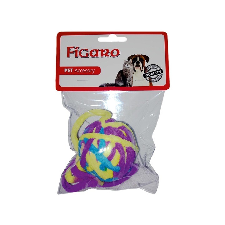 Ghem de plus cu clopotel pentru pisici, jucarie interactiva, Biotur Pet, 6cm, moale, multicolor