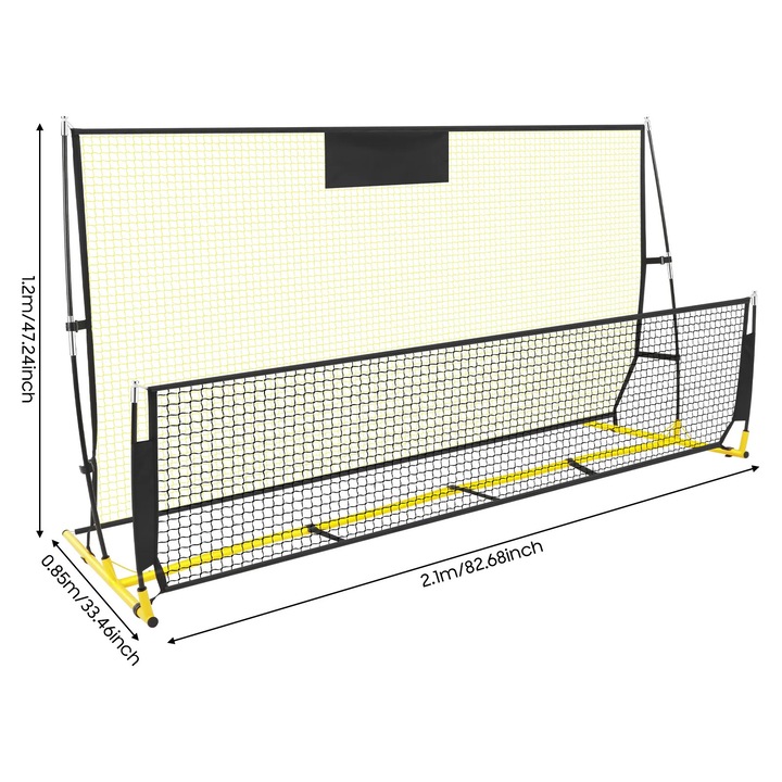 Rebounder fotbal, plasa antrenament dubla, galben, 210x120x85cm