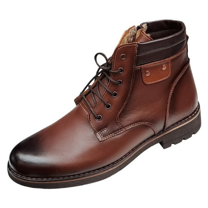 Ghete casual barbati, din piele naturala imblanite 200645, Maro