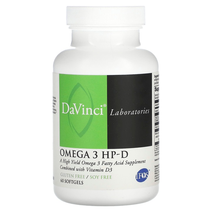 Omega 3 HP-D, DaVinci Laboratories, 60 capsule, 900 mg EPA, 660 mg DHA, cu vitamina D3, fara gluten, fara soia