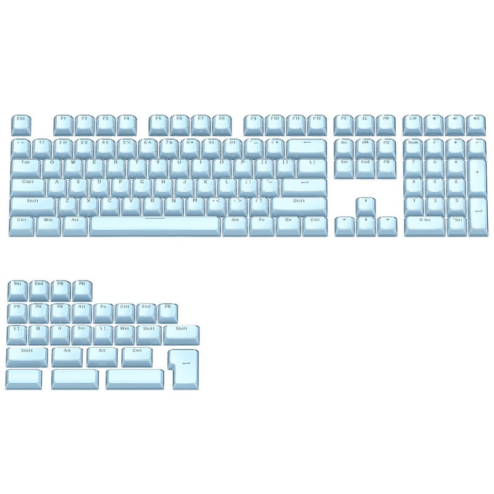 Keycap készlet mechanikus billentyűzethez, 136 billentyű, kétrétegű kristály megjelenés, előlapi gravírozás, világoskék, Alice elrendezéssel kompatibilis