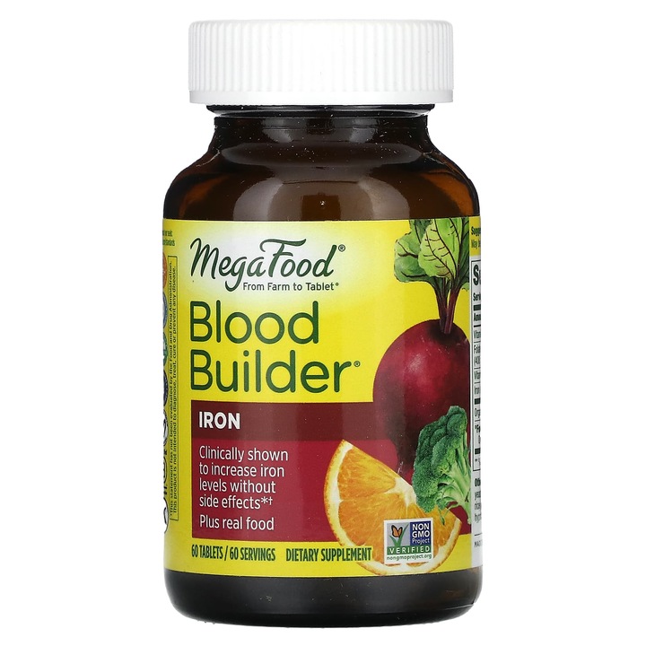 MegaFood Blood Builder, 60 tablete, vegan, fara gluten, fara alergeni