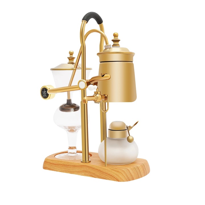 Cafetiera sifon manuala din sticla borosilicata si inox, capacitate 400 ml, auriu