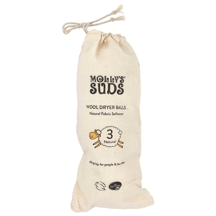 Bile din lana pentru uscator, set de 3, Molly's Suds, 100% lana, reduce timpul de uscare, natural