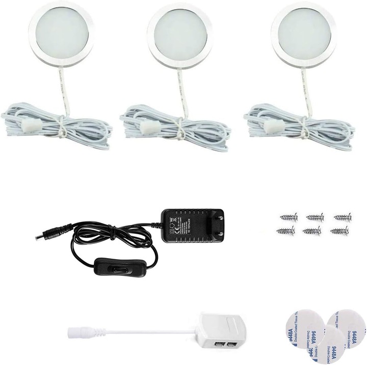 Set 3 Lampi LED Vlio pentru Dulap, 7.5W, 750LM, Alb Cald 3000K, Montaj cu Suruburi sau Banda, Clasa Energetica G