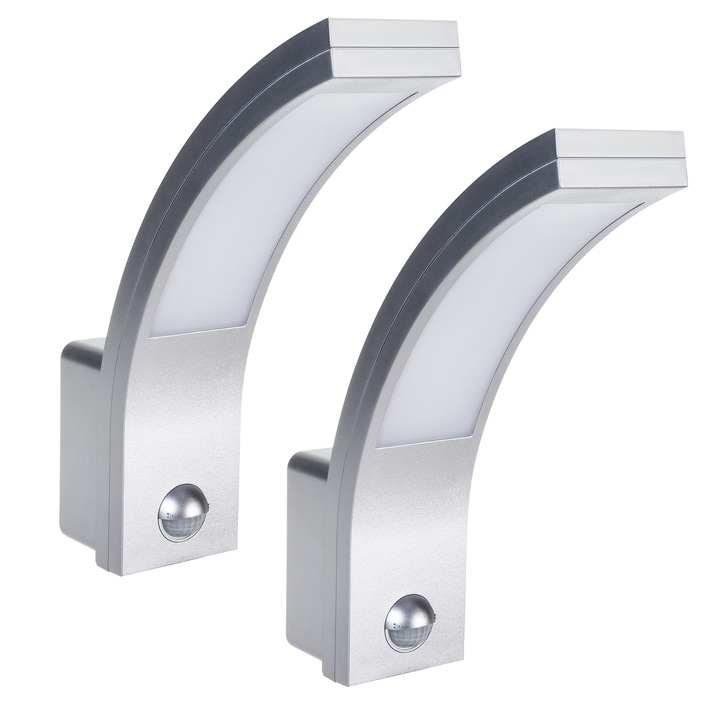 Lampa LED cu senzor de miscare Maclean, senzor de miscare PIR, argintiu, 10W, IP54, 750lm, alb neutru (4000K) MCE244 S, 2 bucati