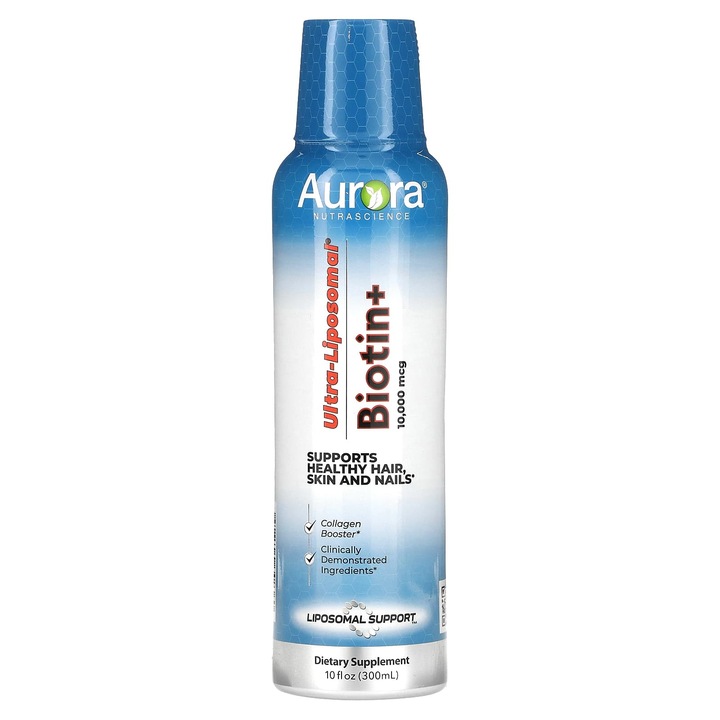 Supliment alimentar, Aurora Nutrascience, Ultraliposomal Biotina+, 10.000 g, 300 ml, suport pentru sanatatea parului si pielii