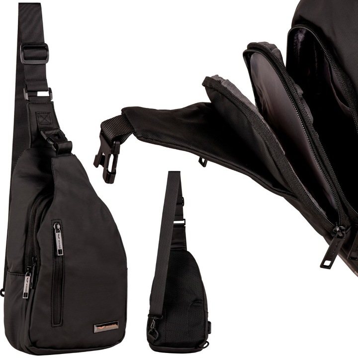 Раница през рамо Wings Vireo, 5, 35L, черна, регулируема презрамка, сигурна система за затваряне