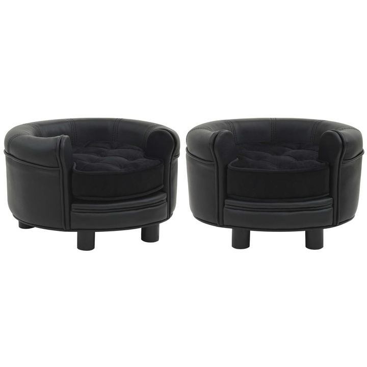 Canapea pentru caini, negru, 48x48x32 cm, plus&piele ecologica