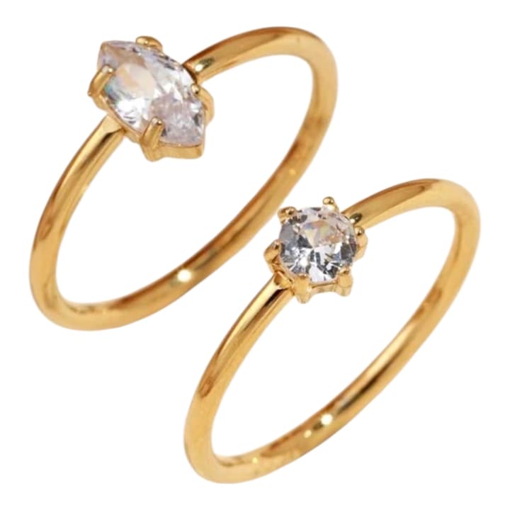 Inele de dama, aurii, din aliaj, cu piatra, set 2 buc, marimea 6