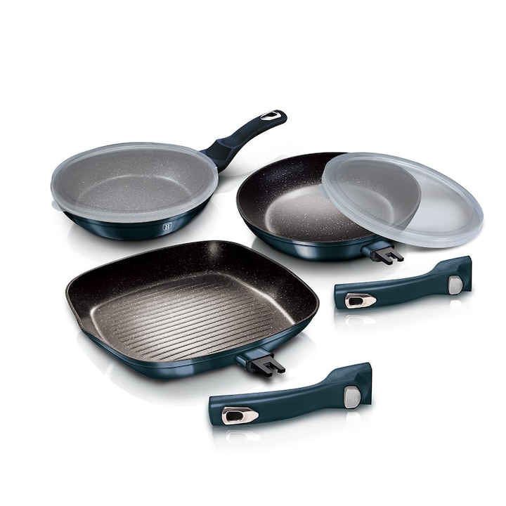 Комплект от 3 гранитни тигана Berlinger Haus Metallic, 20x4.5см, 24x4.8см, 28x28x4.1см, АКВАМАРИН