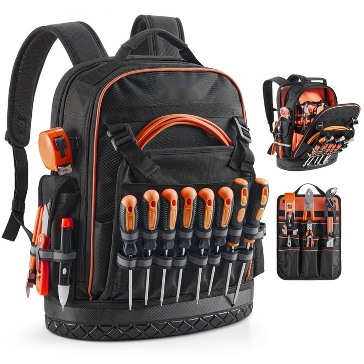 Rucsac pentru Scule, 64 Buzunare, Rezistent la Rupere, Utilizare Versatila, Ideal Santier si Electricieni