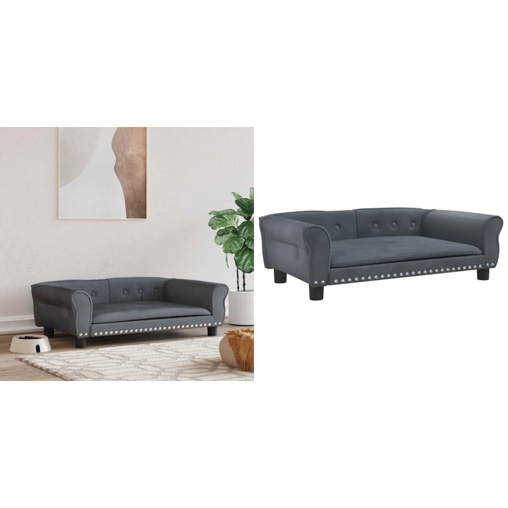 Pat de caini, gri inchis, 95x55x30 cm, catifea