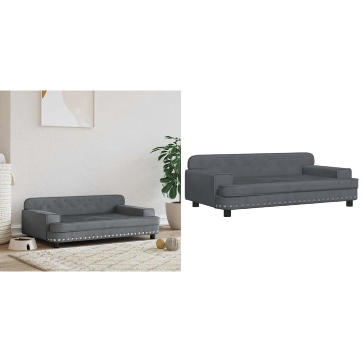 Pat de caini, gri inchis, 90x53x30 cm, catifea