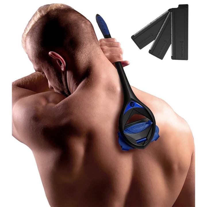 BaKblade 3.0 Stealth hát borotva, ergonomikus, hosszú nyéllel, 3 pótpengével