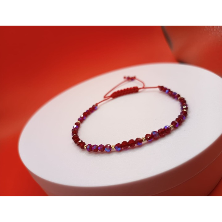 Bratara Dama cu Cristale Semipretioase si 8 bile din AUR 14K, pe snur reglabil