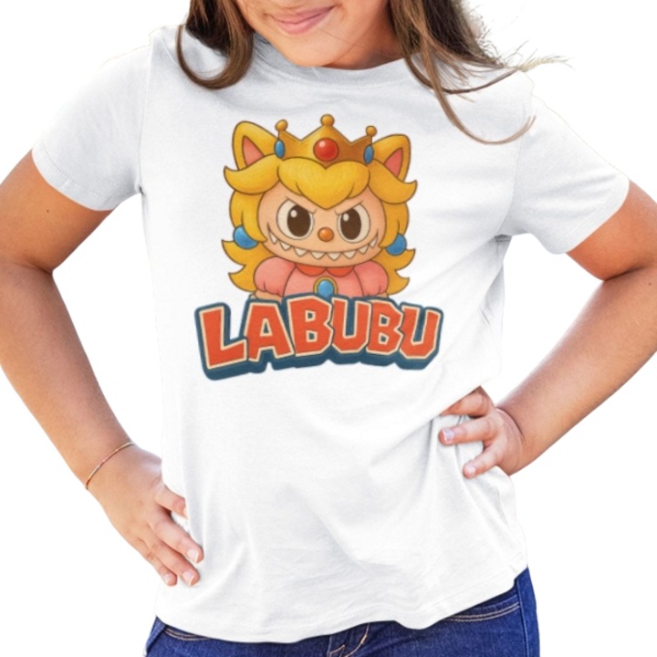 Személyre szabott gyermek Labubu Princess póló, mém mintás póló, 100% pamut, fehér, Fehér