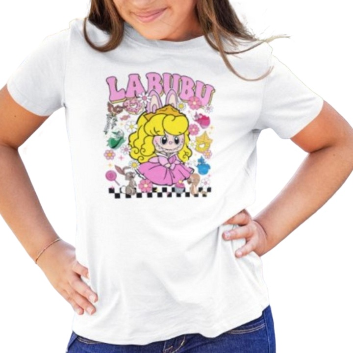 Személyre szabott gyermek Labubu Barbie póló, mém póló, 100% pamut, fehér, Fehér