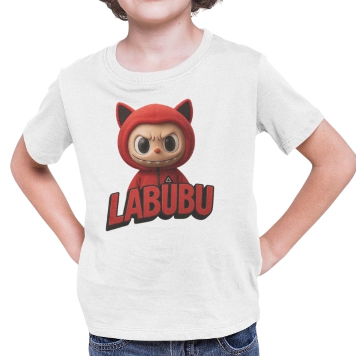 Személyre szabott gyerek póló Labubu Squid, Meme póló, 100% pamut, fehér, Fehér