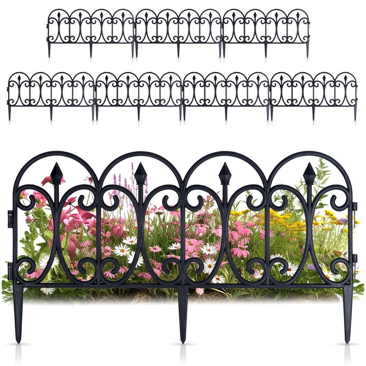 Set 8 Gard De Gradina, Vilde, 60x33 cm, Fabricat Din Material De Inalta Calitate, Rezistent La Conditii Meteorologice, Usor De Montat, Element Decorativ Pentru Gradina, Negru