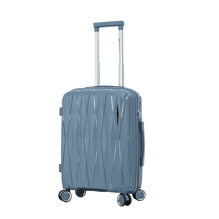 Куфар Madisson SW51103, за ръчен багаж, 100% полипропилен, 55x37x21 см, ръчен багаж, заключване, 4 колела 360°, синьо-сива