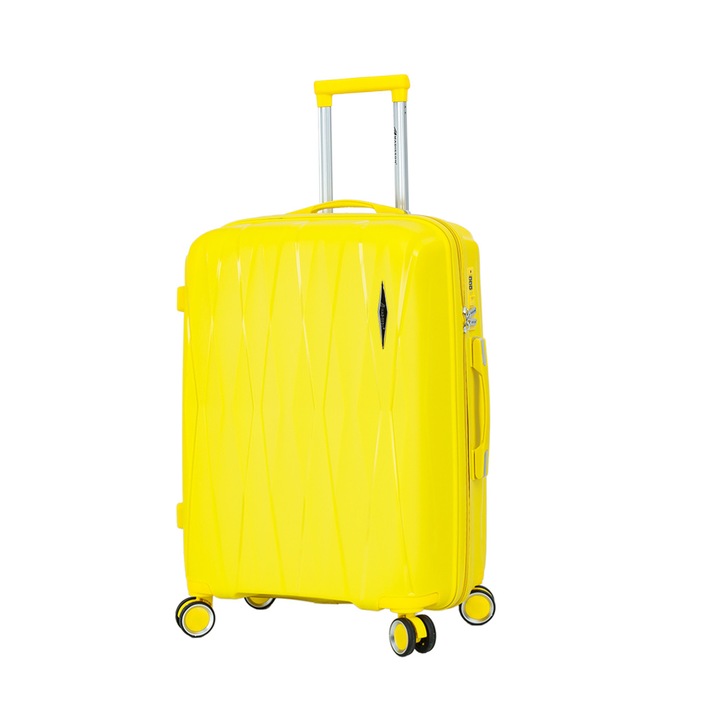 Madisson SW51103 közepes bőrönd, 100% polipropilén, 67x43x25 cm, feladott poggyász, zár, 4 360°-ban forgó kerék, sárga