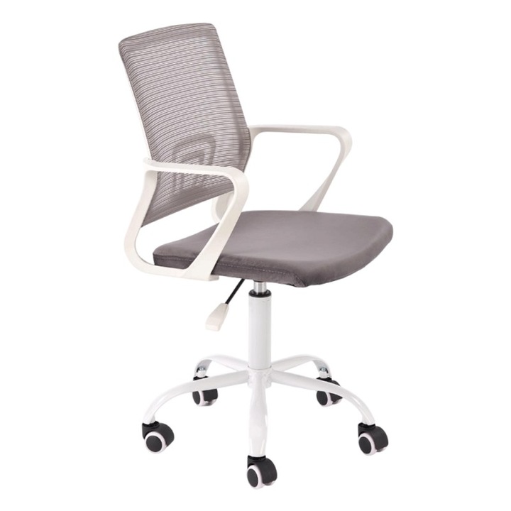 Scaun birou copii HM Frodo, mesh, inaltime reglabila, rotire 360 ˚, cadru polipropilena, 80 kg, alb/gri