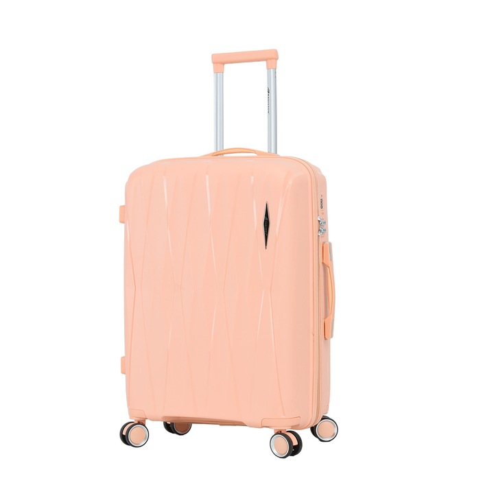 Madisson SW51103 közepes méretű gurulós táska, 100% polipropilén, 67x43x25 cm, feladott poggyász, zár, 4 360°-ban forgó kerék, korall