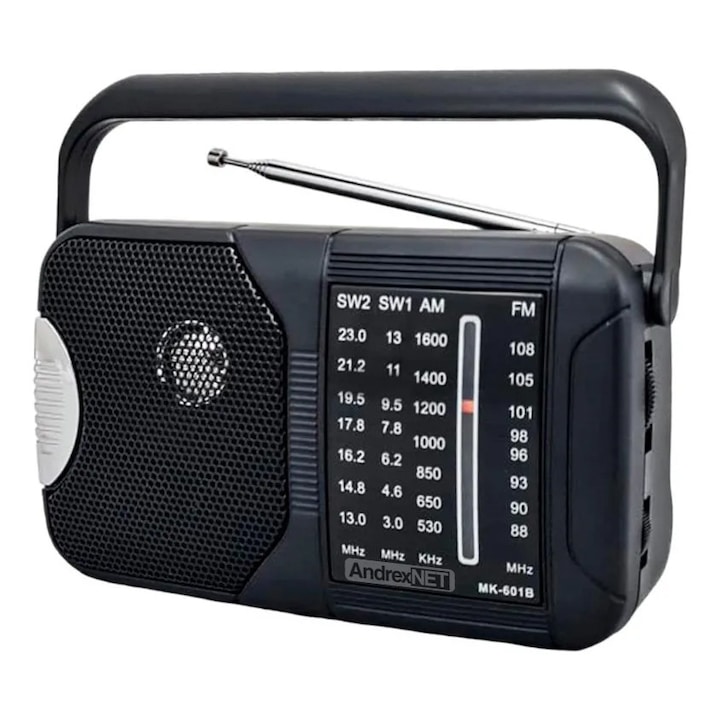 Radio portabil LT503 cu 4 benzi de receptie AM FM SW1 SW2, alimentare la priza 230V sau 2 x baterii R20, negru