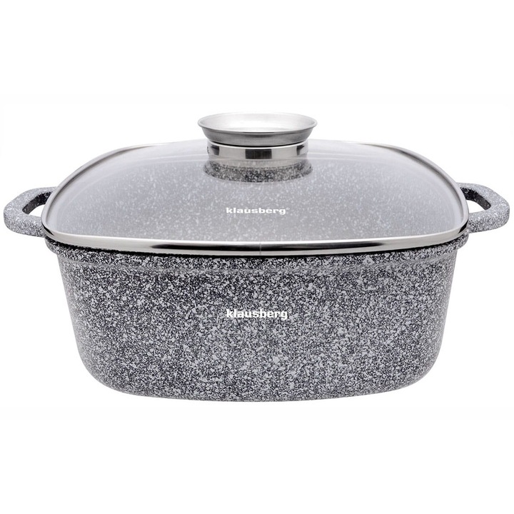 Oala patrata cu capac, Klausberg, 5.5L, 26x26x10.5cm, ceramica marmoasa, neaderenta, pentru toate tipurile de plite