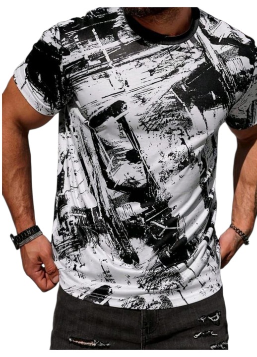 Férfi lezser póló, fekete-fehér mintával, XXL