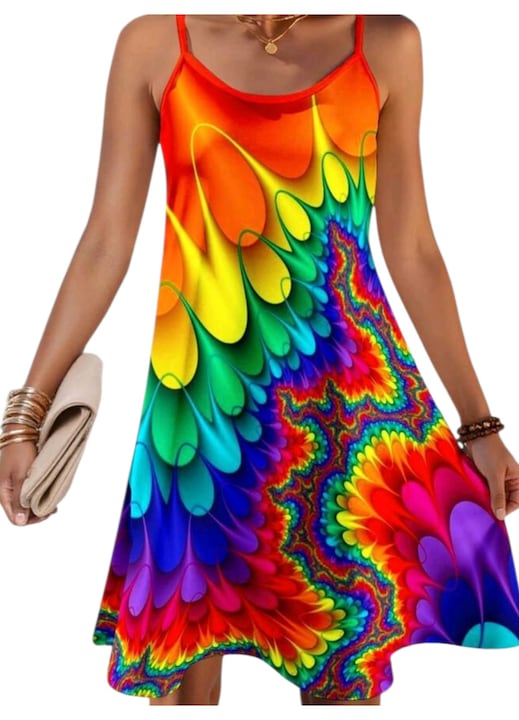 Rochie de vara, lejera, din matase, multicolor, 4XL