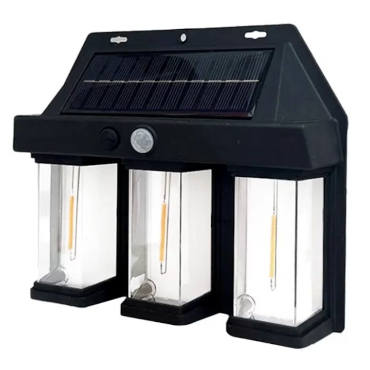 Háromszoros napelemes kültéri lámpa mozgásérzékelővel, 3 világítási móddal és 3 LED-del