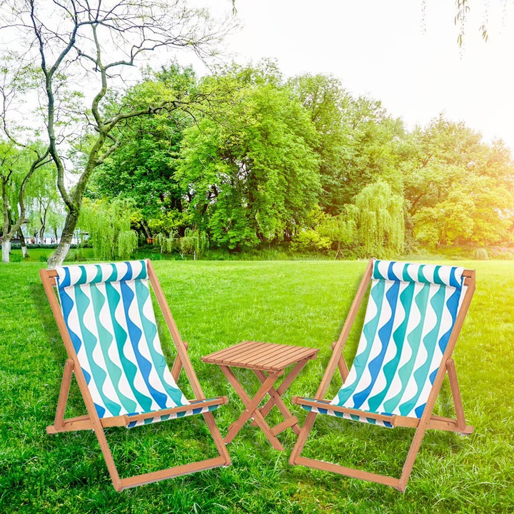 Set mobilier gradina - terasa cu 2 sezlonguri + 1 masuta, Nora, lemn carpen