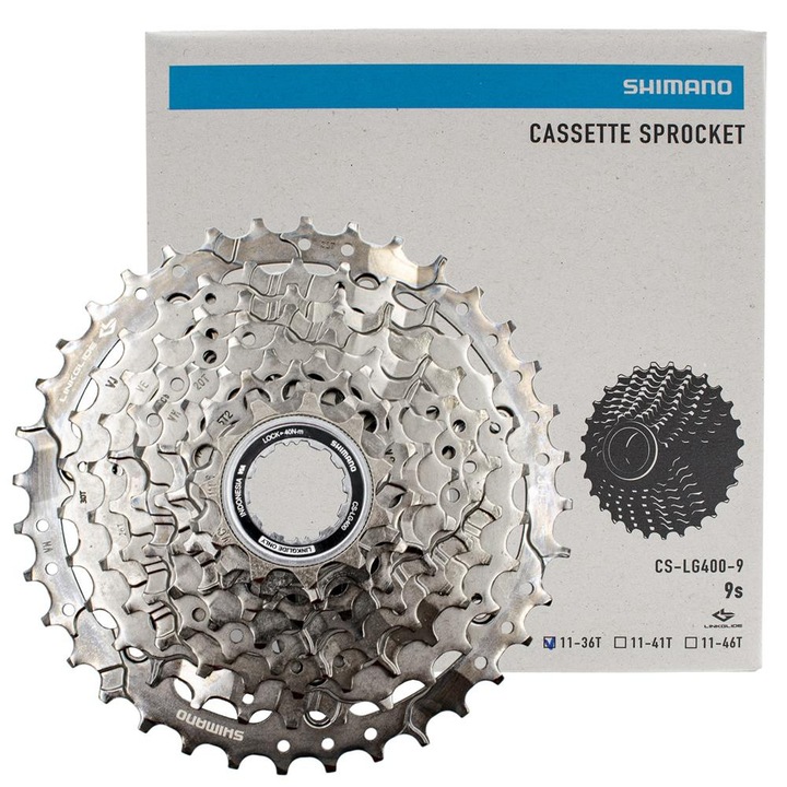 Caseta bicicleta SHIMANO, Cues CS-LG400, 9 viteze, 11-36, grafit, pentru E-Bike și MTB