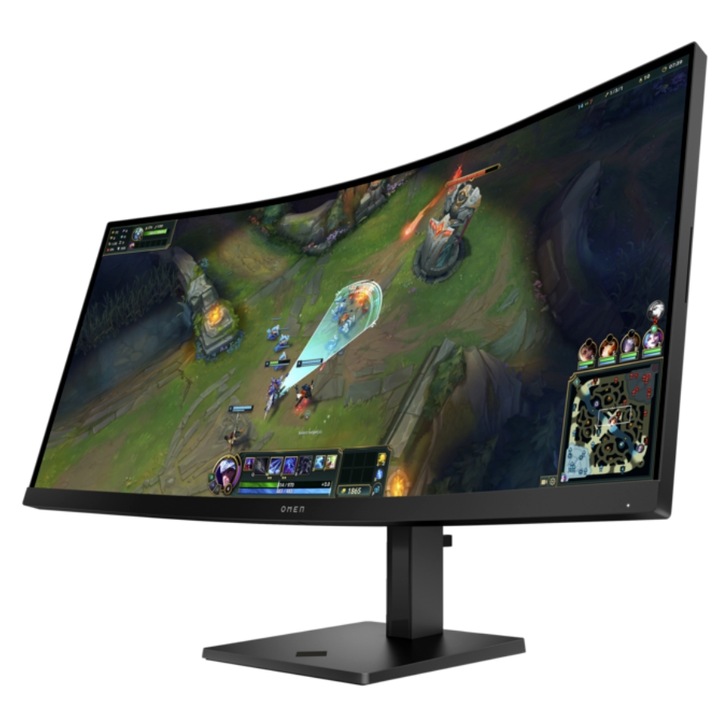 Monitor Gaming VA LED HP OMEN 34" 34c G2, WQHD 3440 x 1440, HDMI, DisplaypPort, Ecran curbat, Boxe, 180 Hz, 1 ms Negru