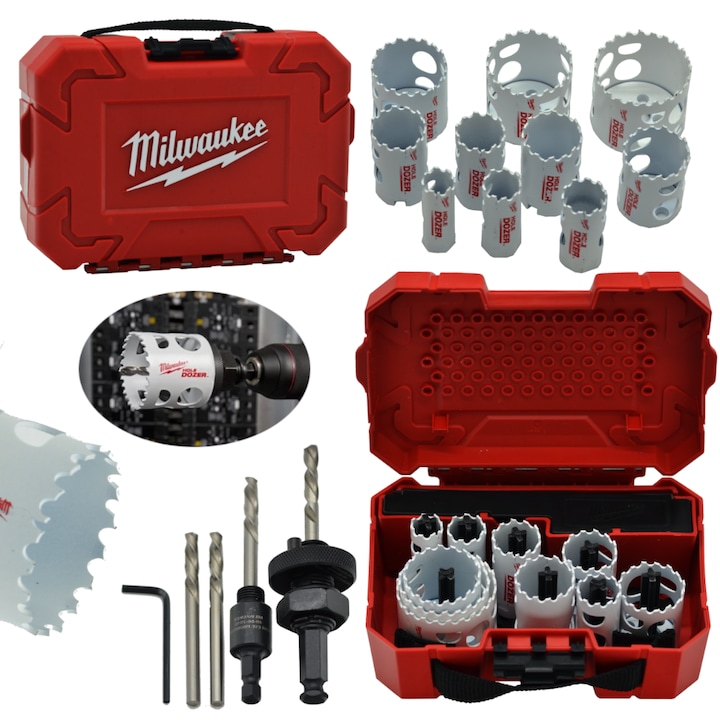 Set de 14 carota Bi-metal pentru lemn si otel 19-57mm cu trzpien MILWAUKEE