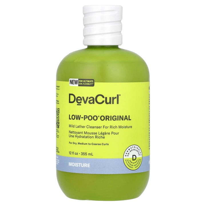 Spuma de par DevaCurl Low-Poo Original, pentru bucle uscate si medii, 355 ml