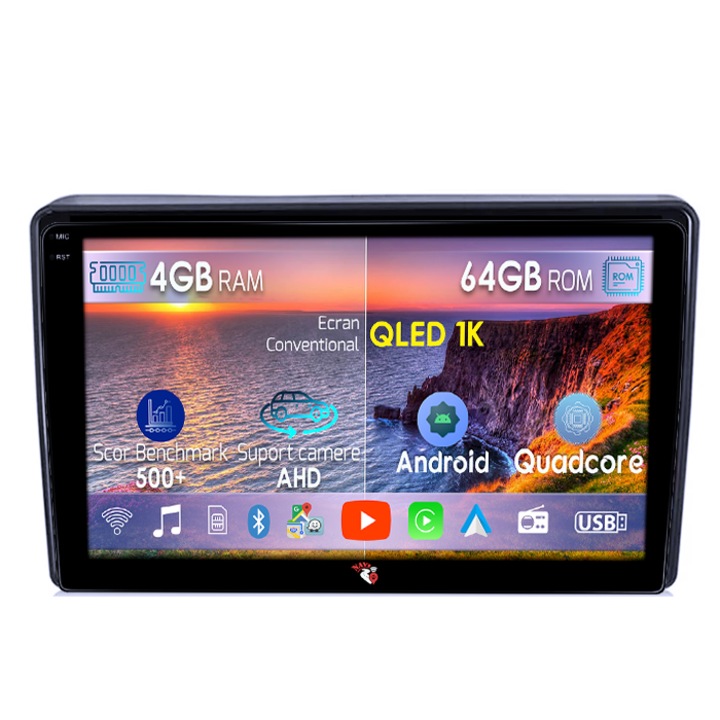 Navigatie dedicata Hyundai H1 2007 - 2015, 4GB RAM 64GB ROM, Octacore, Android 14, Display QLED 1K 9", DSP, Carplay&Android Auto, Suport camere AHD, SIM 4G